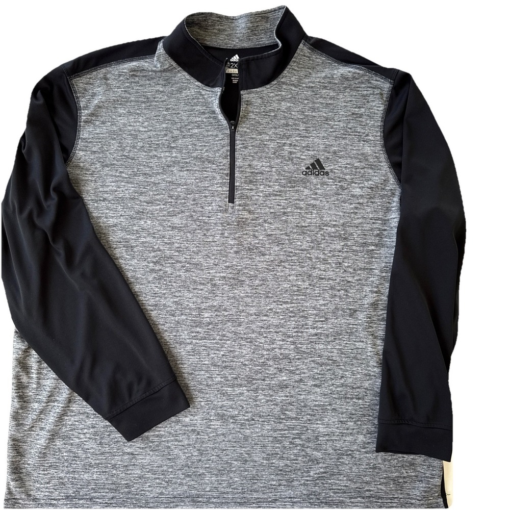adidas Golf Mens 2XL Double Pique 1/4‎ Zip L/Sleeve Pullover Jacket Shirt